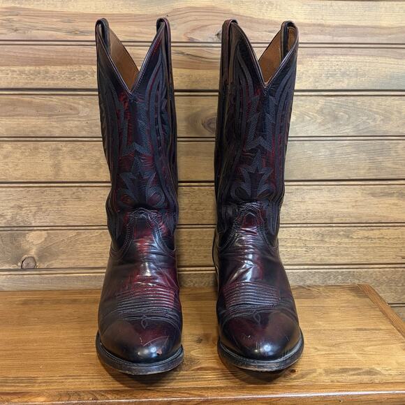 Lucchese 2000 Black Cherry Men’s Western Boots Sz 10.5B Exotic Kangaroo T3012R4 main image 15